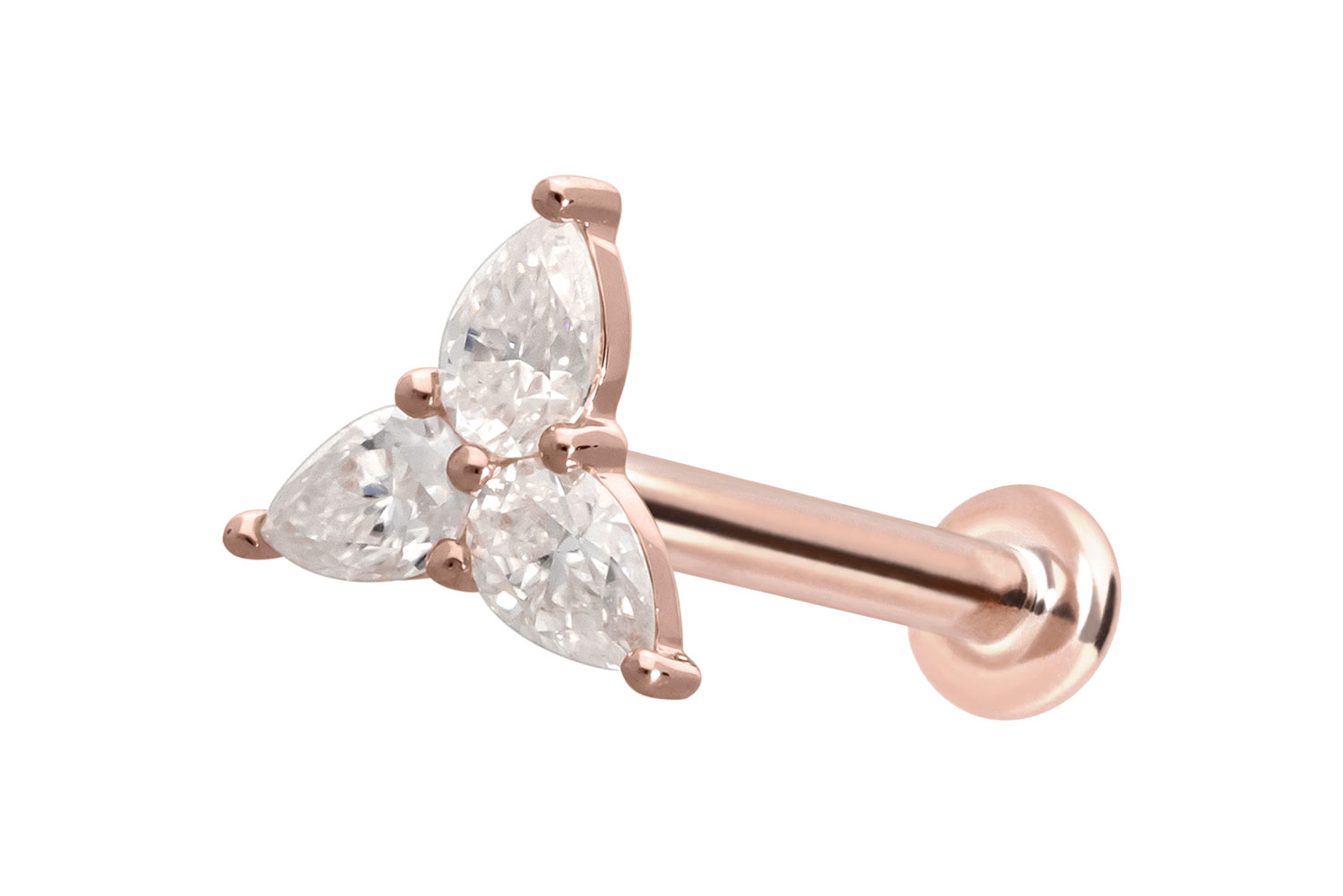 14 Karat Gold Labret Piercing mit Innengewinde MOISSANIT-BLUME